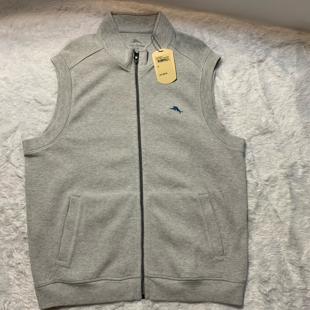 Tommy Bahama Gray Zip Front Sleeveless Vest with Blue Logo